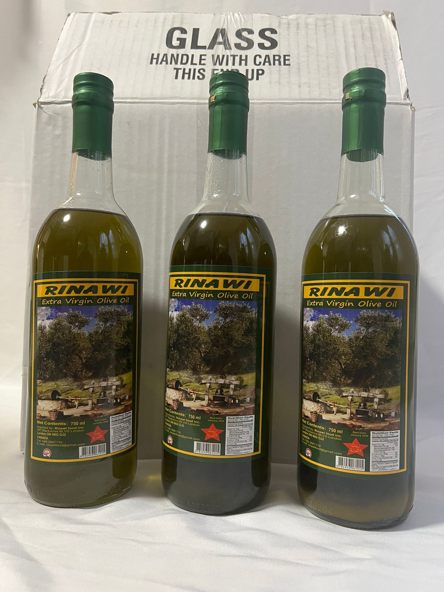 12 Pack of 750 ML Bottle - Rinawi Olive Oil - Free Shipping To CA/US