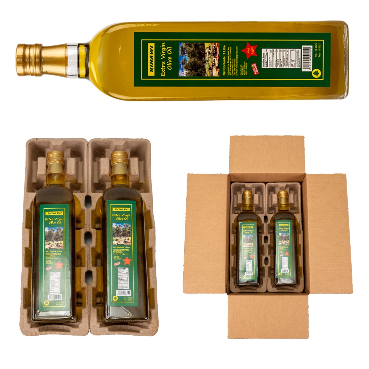 2 Bottle Pack of 1 Liter Rinawi Olive Oil - Free Shipping in Canada