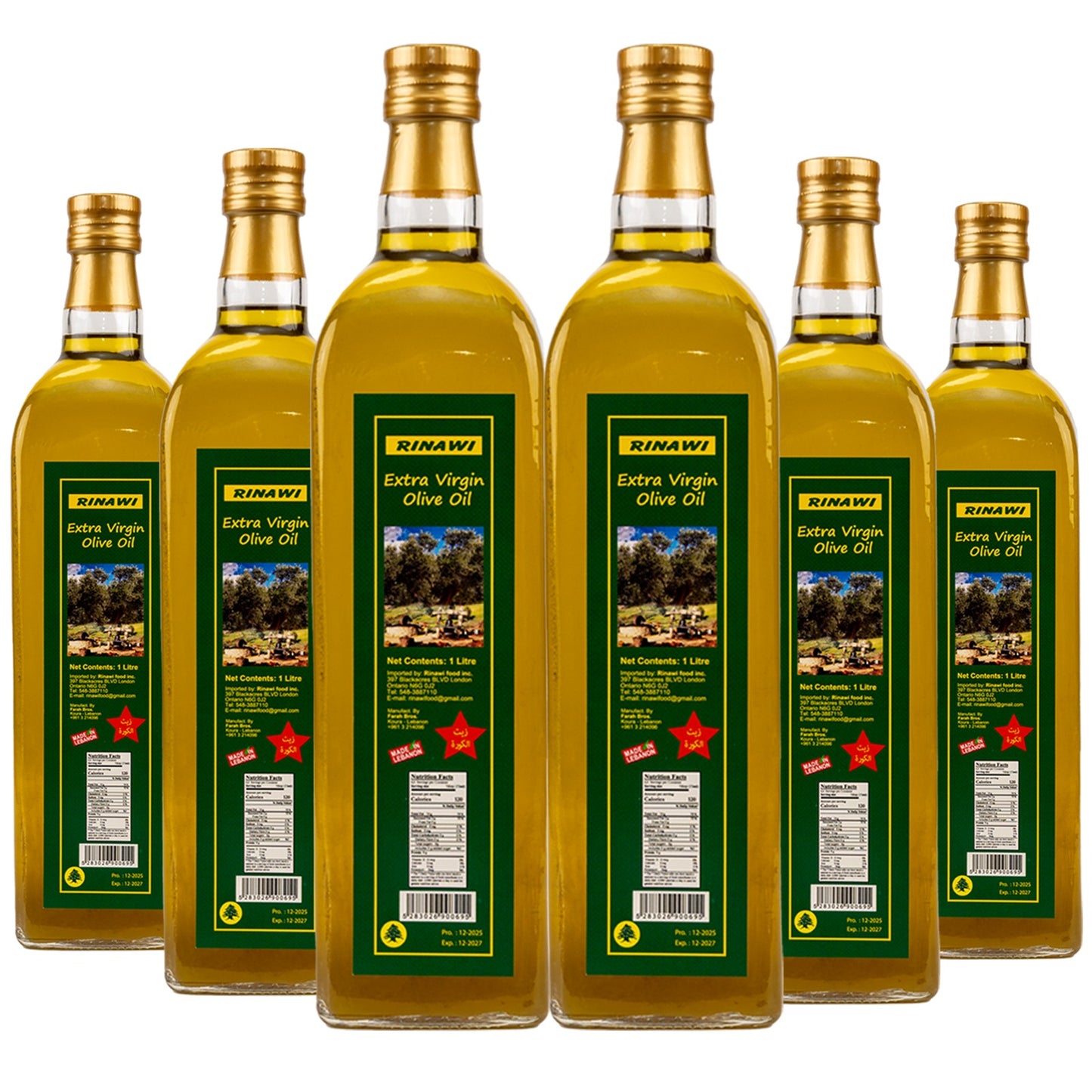 6 Bottle Pack of 1 Liter Rinawi Olive Oil - Free Shipping in Canada