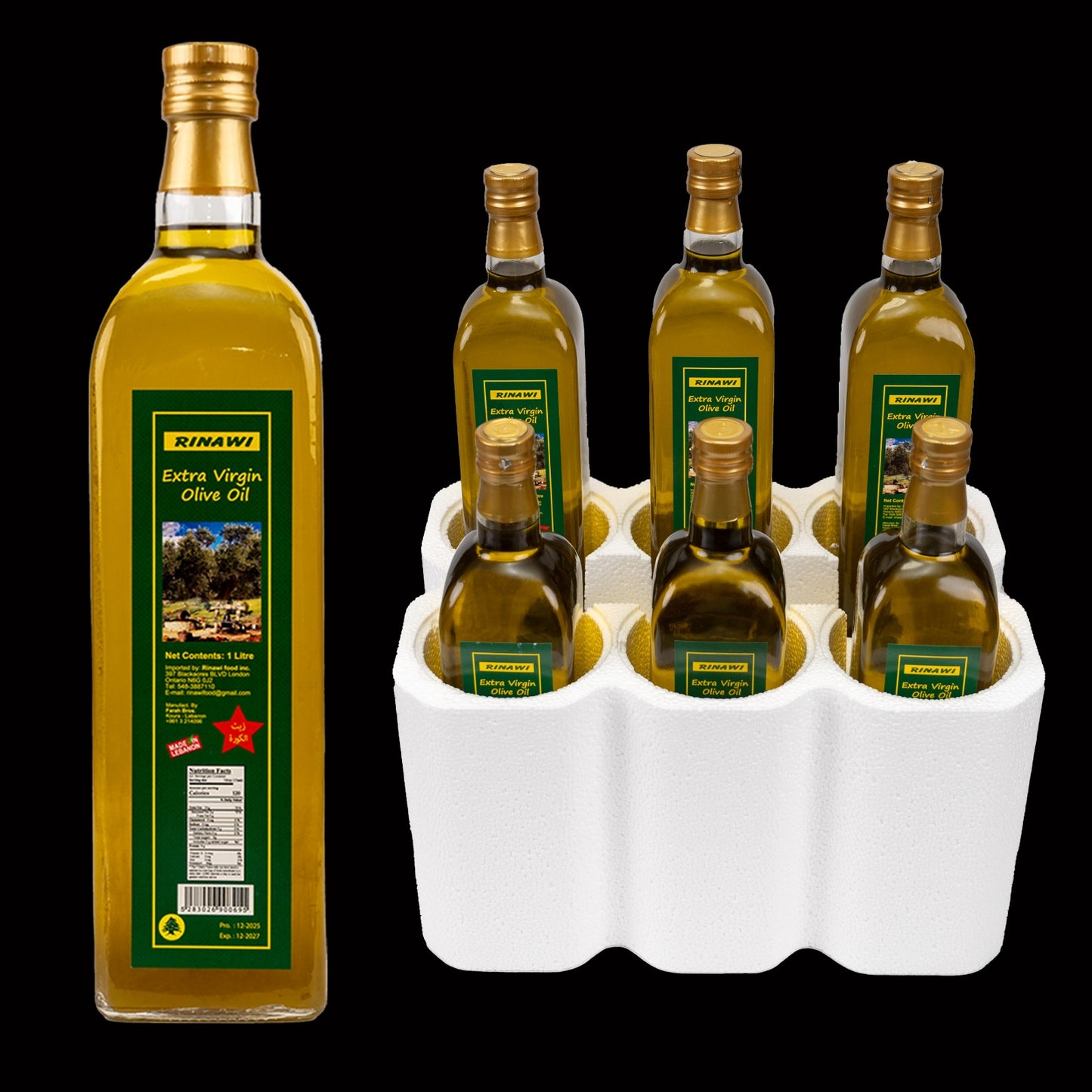 6 Bottle Pack of 1 Liter Rinawi Olive Oil - Free Shipping in Canada
