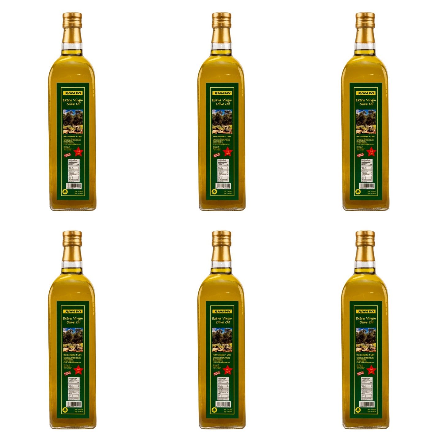 6 Bottle Pack of 1 Liter Rinawi Olive Oil - Free Shipping in Canada